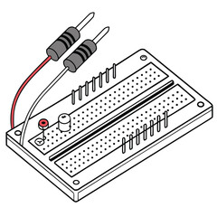 Electronics breadboard, for prototyping circuits, isolated on a white background.