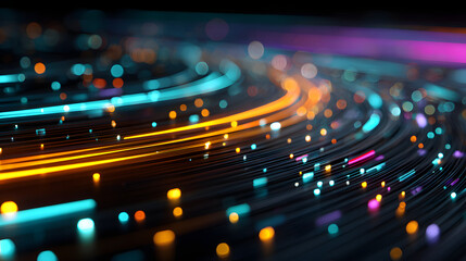 Abstract digital data stream in vibrant neon colors with futuristic UI elements.