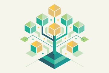 Abstract geometric illustration depicting a tree-like structure with cube-shaped elements and branching designs