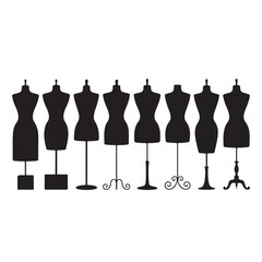 Fashion vector illustration of a woman in a black dress on a mannequin, showcasing body shape and style