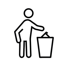 human using trash bin  line art vector symbol on white back round