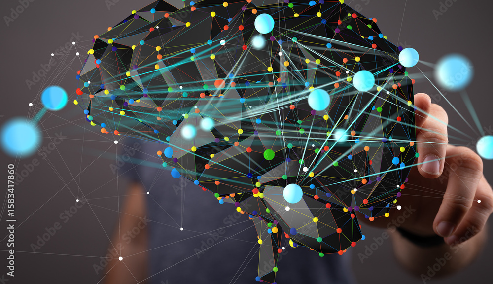 Poster innovative technology concept. digital brain network visualization. ai, neural network, and data con