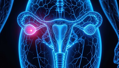 Detailed anatomical illustration of a female reproductive system structure.
