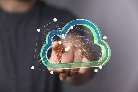 High-quality image depicting cloud computing, network, data storage, and digital access.