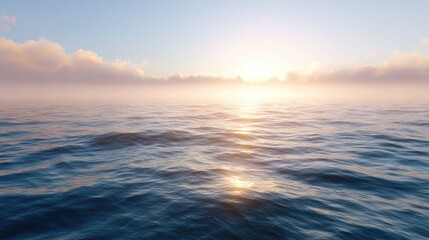 Obraz premium Tranquil Ocean Waves at Sunrise with Soft Clouds and Vibrant Reflection on Calm Water Surface