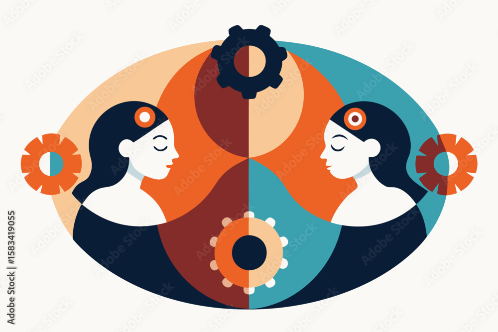 Poster abstract illustration showcasing interconnectedness of thought processes, ideas, and collaborative c