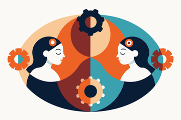 Abstract illustration showcasing interconnectedness of thought processes, ideas, and collaborative concepts using graphical elements.