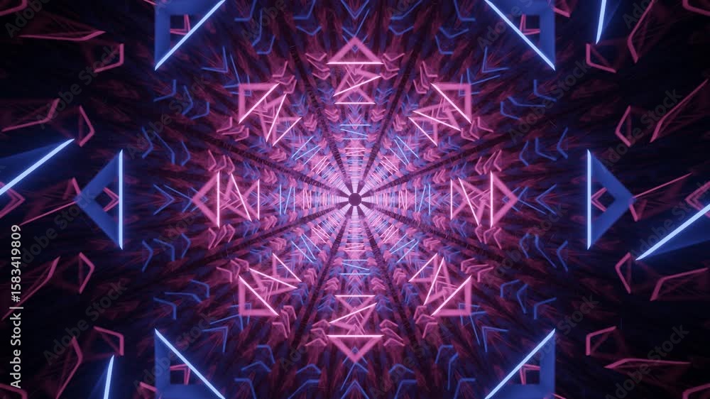 Poster futuristic neon tunnel animation with glowing lines forming endless perspective, ideal for tech visu
