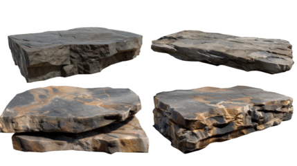 Flat Stone Slabs Isolated on Transparent Cutout Background