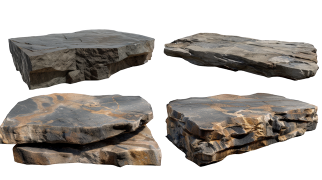 Flat Stone Slabs Isolated on Transparent Cutout Background