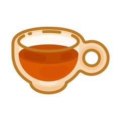 Cup of Tea Illustration. Transparent tea cup with warm orange liquid in flat cartoon style on clean background.