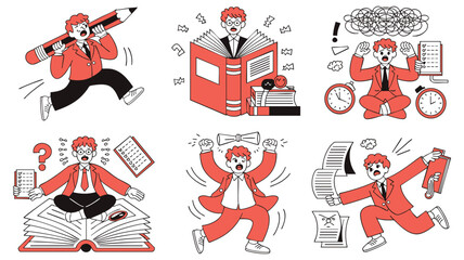 Naklejka premium Vibrant Illustrations: Busy Professionals in Action