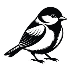 Charming Black and White Illustration of a Chickadee Bird with Fine Details and Artistic Flair