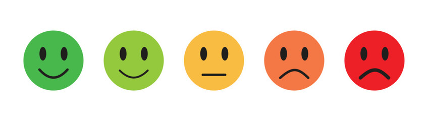 Emoji feedback rating icons set, Happy to sad faces