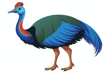 A Colorful Cassowary Bird Standing Tall with Blue Feathers and a Red Crest