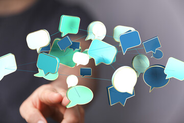 Abstract image of interconnected speech bubbles, symbolizing global communication and networking.