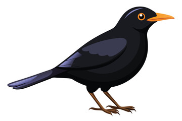 A Cartoon Blackbird Stands Tall with its Distinctive Orange Beak and Bright Yellow Eyes