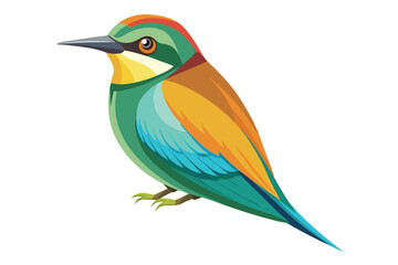 Colorful European Bee Eater Bird Isolated on White Background, Detailed Vector Artwork