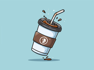 Flying Coffee Cup Flat Vector Illustration
