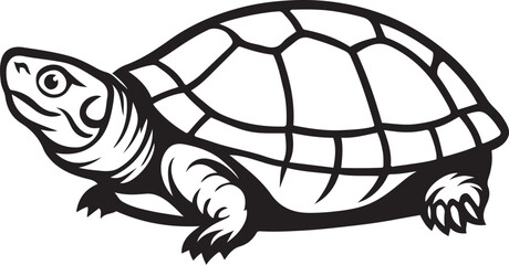 Turtle monochrome vector illustration, Simple sea turtle black and white graphic