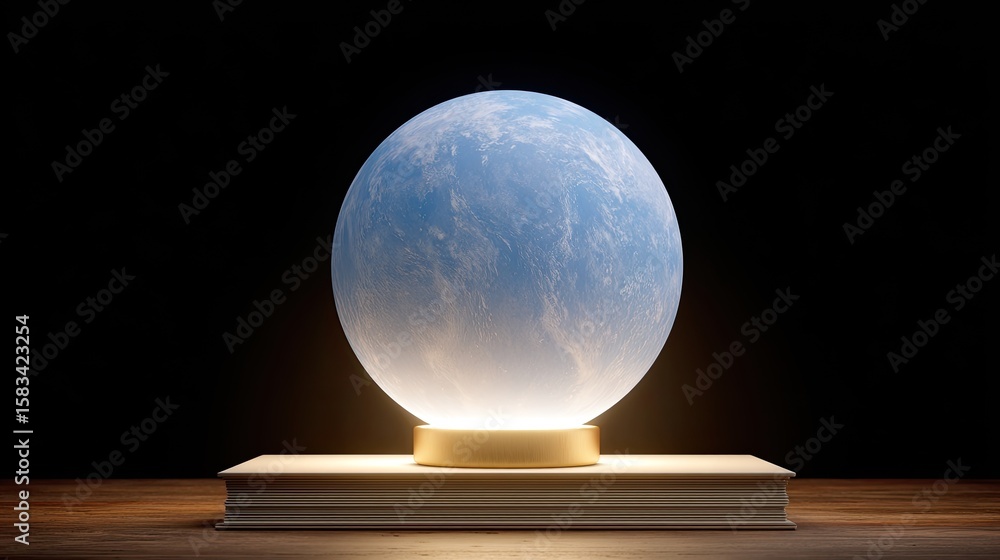 Aufkleber ethereal globe on book display illuminated with soft light, symbolizing knowledge and exploration of