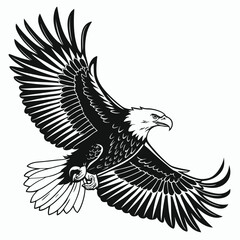 Majestic Eagle Soaring High A Symbol of Freedom and Power in Black and White Illustration