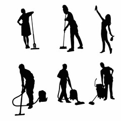Naklejka premium Cleaning Service Silhouette Vector Set
