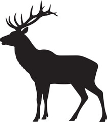 Obraz premium Striking Silhouette A Majestic Deer Profile with Antlers, Wildlife Symbolism in Black and White, Deer, silhouette art, nature imagery and natural themes.