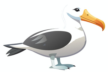 Whimsical Seagull Illustration with Playful Design and Vibrant Colors on Plain White Background