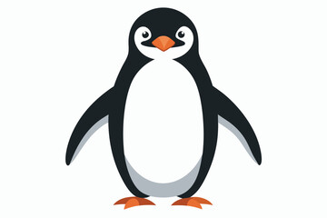 Adorable Cartoon Penguin Standing Tall with a White Belly and Orange Beak and Feet
