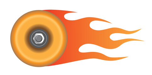 Skateboard wheel leaving fire flames: speed and movement concept