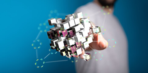 Abstract image of interconnected cubes, representing data network, digital transformation, or...