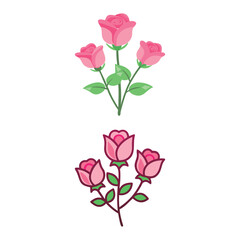 Fototapeta premium Pink Rose Flowers Bouquet Illustrations
