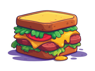 Delicious Sandwich Fast Food Cartoon Flat Vector Illustration