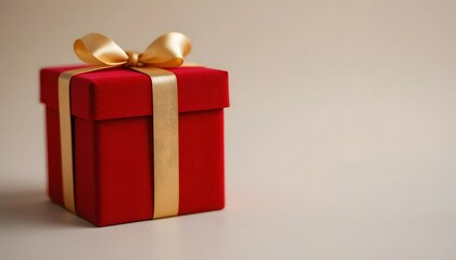 Fototapeta premium Red velvet gift box with golden ribbon