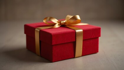 Obraz premium Red velvet gift box with golden ribbon