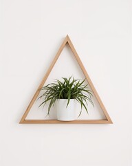 Triangle wall hung frame with ceramic pot insert on plain white background