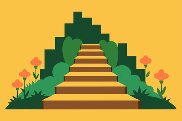 Fototapeta premium Vector illustration of a winding staircase to the sky, a symbolic path to success and achievement