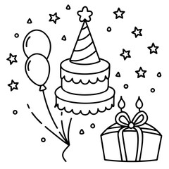 Birthday Bash Line Art Vector Set