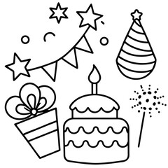 Birthday Bash Line Art Vector Set