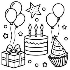 Birthday Bash Line Art Vector Set
