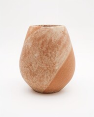 Irregular organic shaped clay pot with raw texture on plain white background
