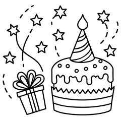 Birthday Bash Line Art Vector Set