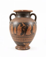 Large antique Greek urn style clay pot design on plain white background