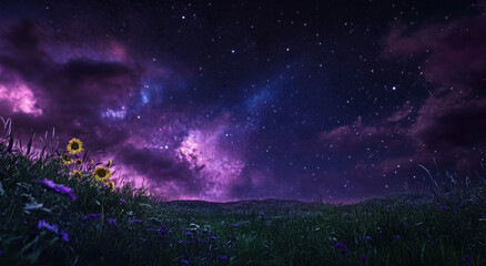 Galaxy and Stars in a Cosmic Night Sky