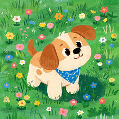 Obraz premium dog and flowers 6254