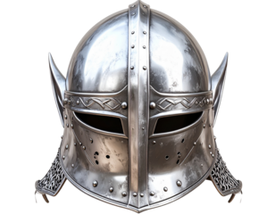 Fantasy elf warrior helmet with intricate silver design, isolated on a transparent background