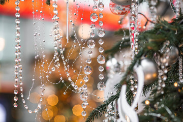 Magical Christmas background. Concept of preparation and decoration for the New Year. Holiday toys...