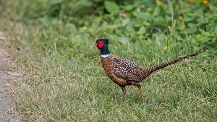 Fototapeta premium Distinctive bar-tailed pheasant commonly referred to as Mrs Hume's pheasant