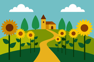 Fototapeta premium summer landscape with trees and flowers